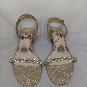 Badgley Mischka Glittering Gold Heels with Crystal Accents